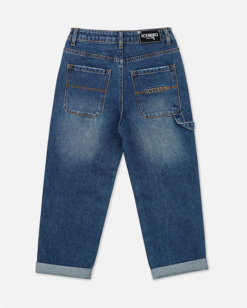 Indigo 5-pocket wide-leg jeans with cuffed ankles - Iceberg - Official Website