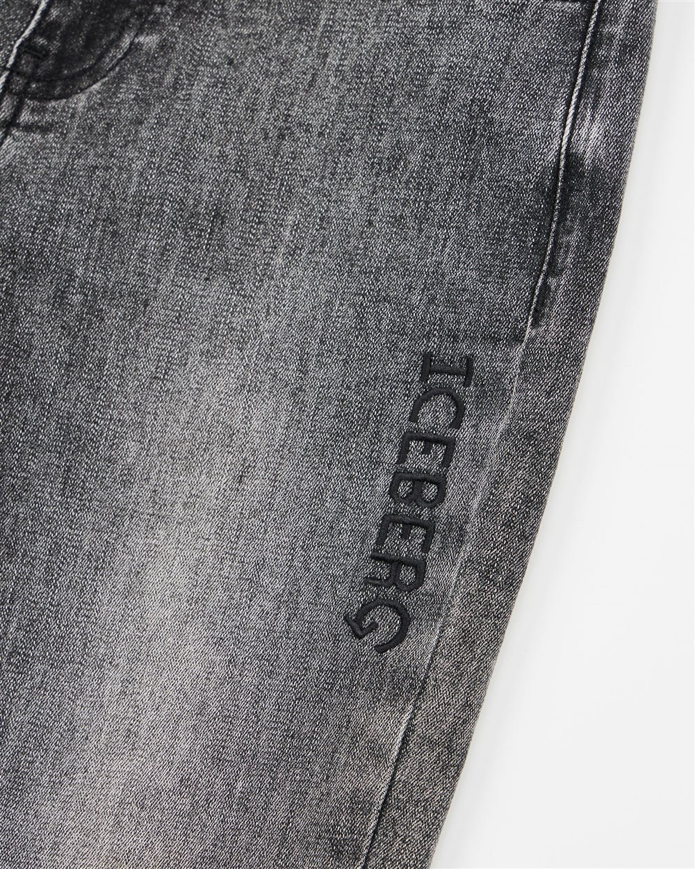 Gray 5-pocket demi-wash jeans with straight leg and ankle cuffs - Iceberg - Official Website