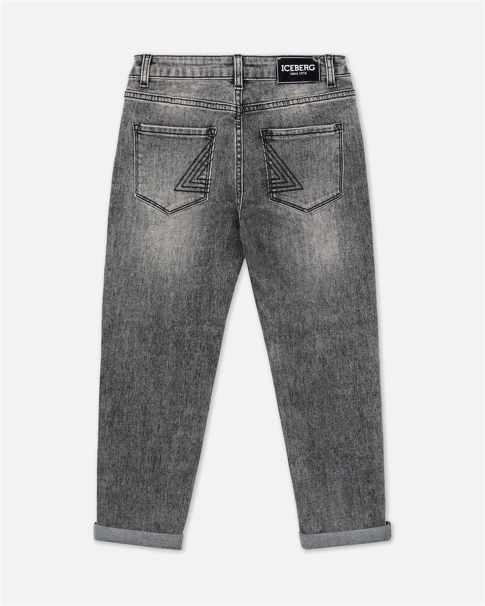 Gray 5-pocket demi-wash jeans with straight leg and ankle cuffs - Iceberg - Official Website
