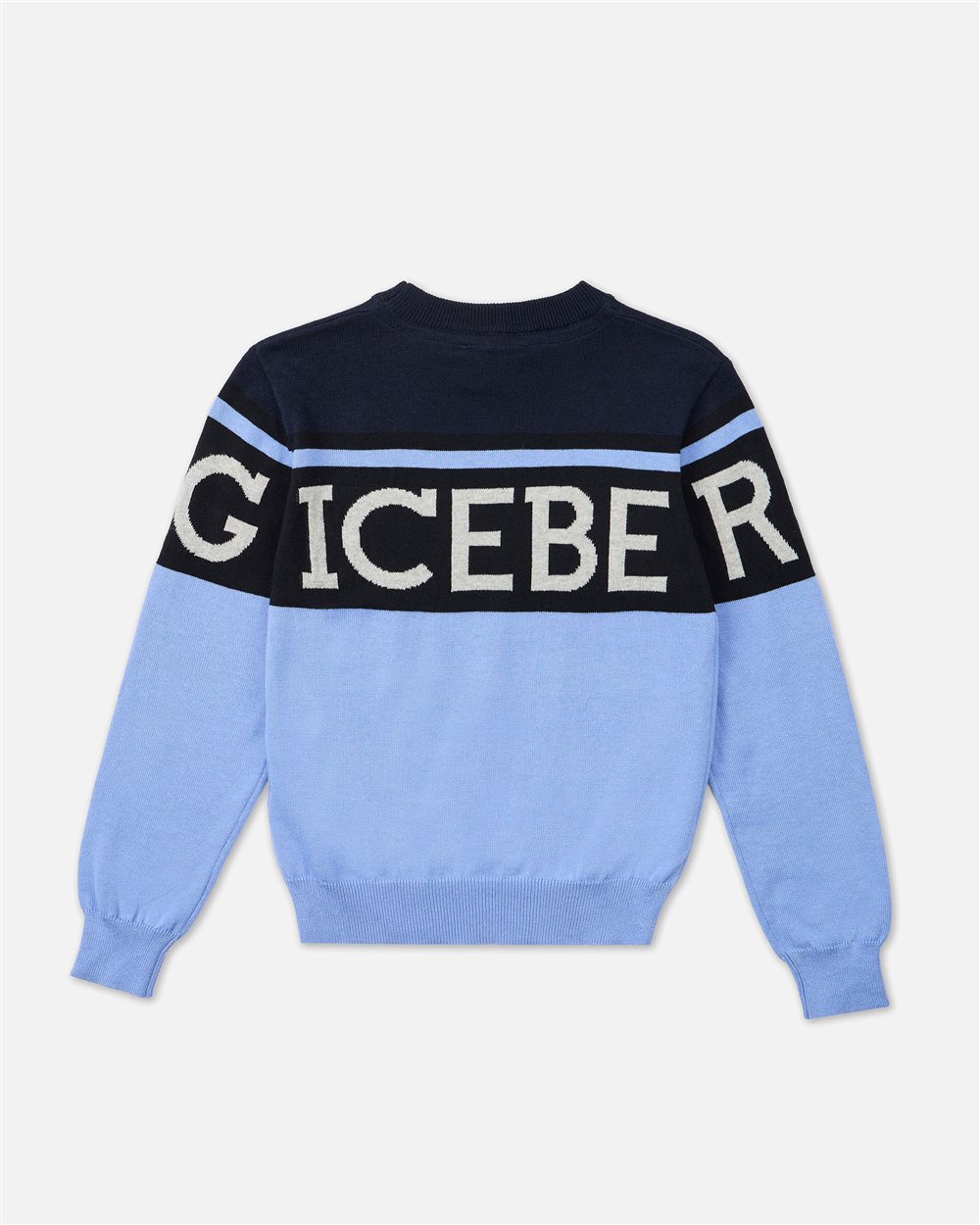 Blue and light blue crewneck sweater with Iceberg logo stripe - Iceberg - Official Website