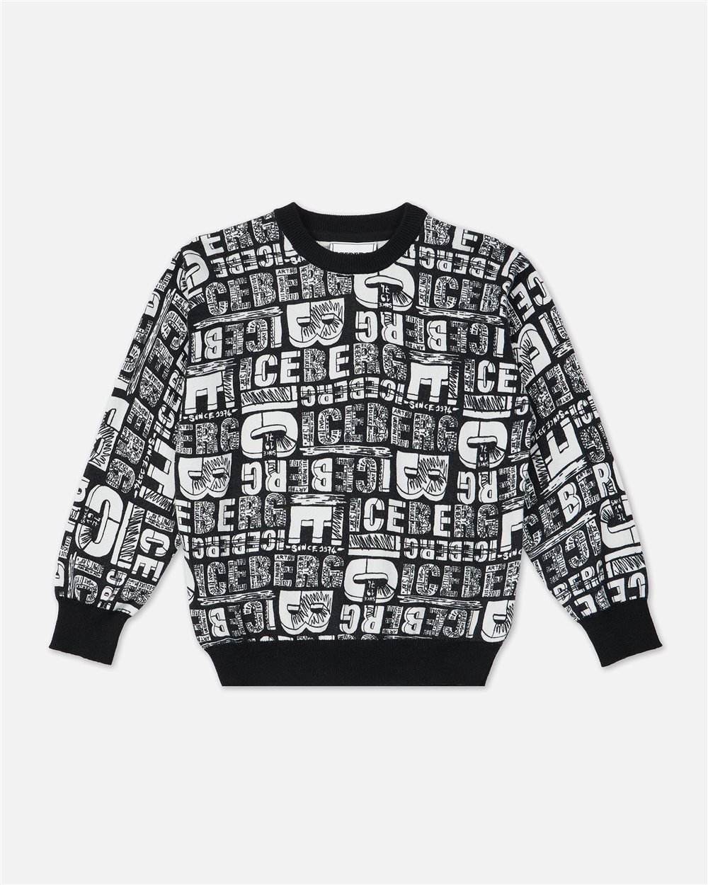 Black crewneck sweater with contrasting allover Iceberg logo - Iceberg - Official Website