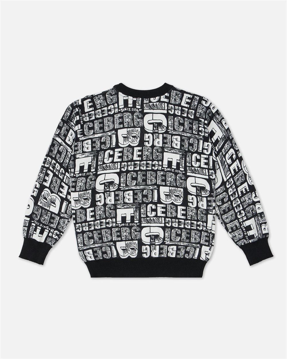 Black crewneck sweater with contrasting allover Iceberg logo - Iceberg - Official Website