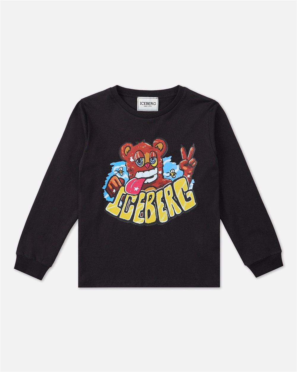 Black long-sleeved T-shirt with Iceberg logo and cartoon designs - Iceberg - Official Website