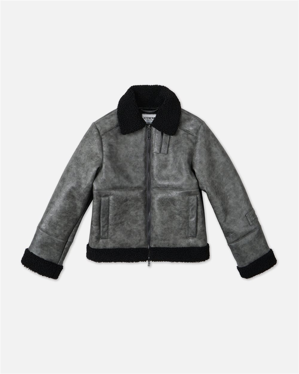 Charcoal gray jacket with faux sheepskin collar and cuffs - Iceberg - Official Website