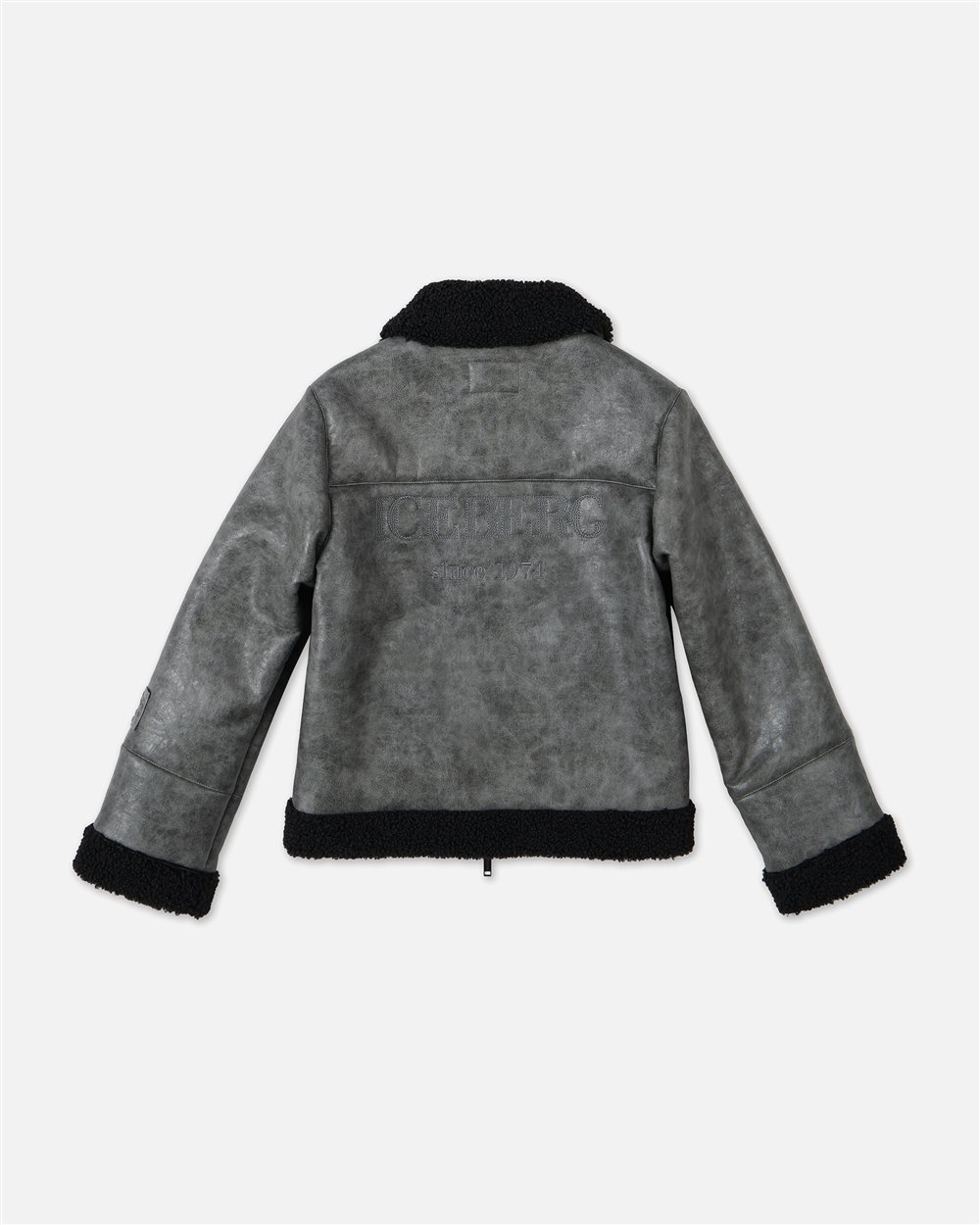 Charcoal gray jacket with faux sheepskin collar and cuffs - Iceberg - Official Website
