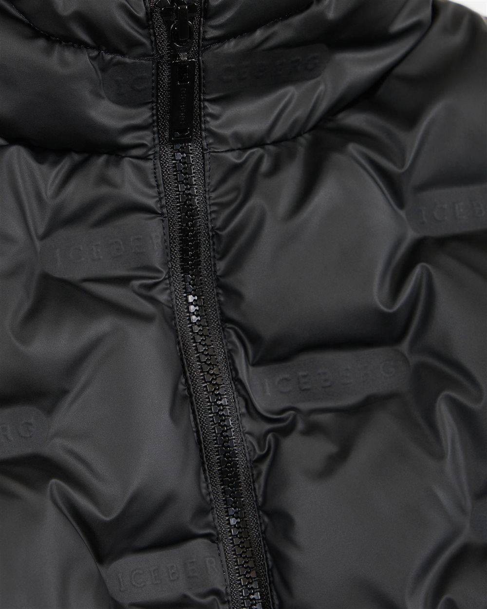 Iceberg Black Hooded Down Jacket with Allover Logo - Iceberg - Official Website