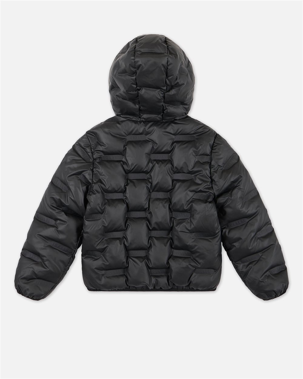 Iceberg Black Hooded Down Jacket with Allover Logo - Iceberg - Official Website