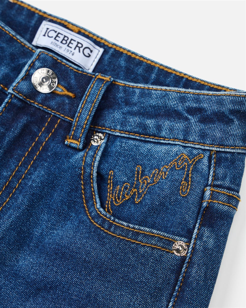 Indigo 5-pocket wide-leg jeans with faded legs - Iceberg - Official Website