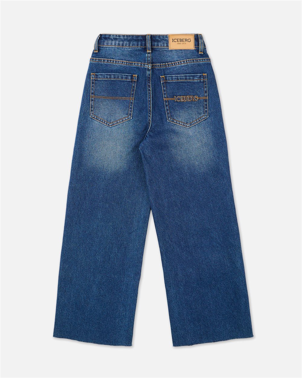 Indigo 5-pocket wide-leg jeans with faded legs - Iceberg - Official Website