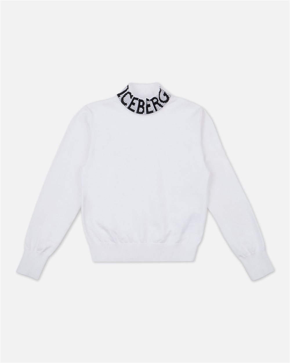 Optical white mock turtleneck with contrasting jacquard Iceberg logo - Iceberg - Official Website