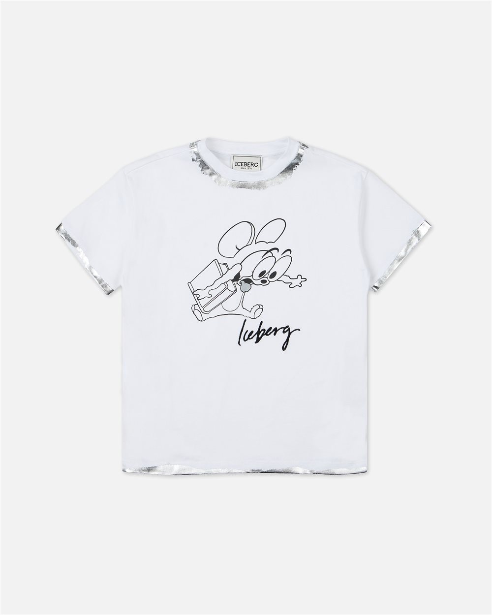 T-shirt bianca a maniche corte con disegno di Jerry dei Looney Tunes e logo Iceberg stilizzati sul d - Iceberg - Official Website