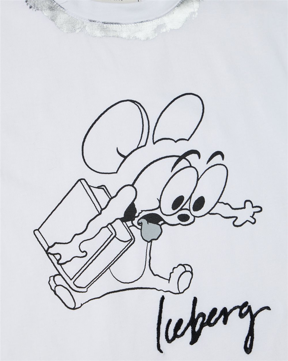 T-shirt bianca a maniche corte con disegno di Jerry dei Looney Tunes e logo Iceberg stilizzati sul d - Iceberg - Official Website