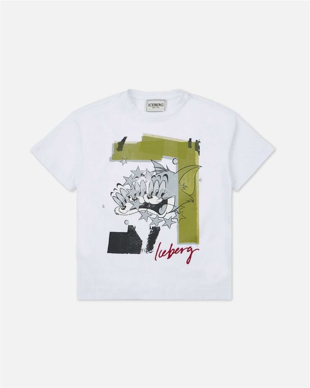 T-shirt bianca a maniche corte con disegno di Tom dei Looney Tunes e logo Iceberg sul davanti - Iceberg - Official Website