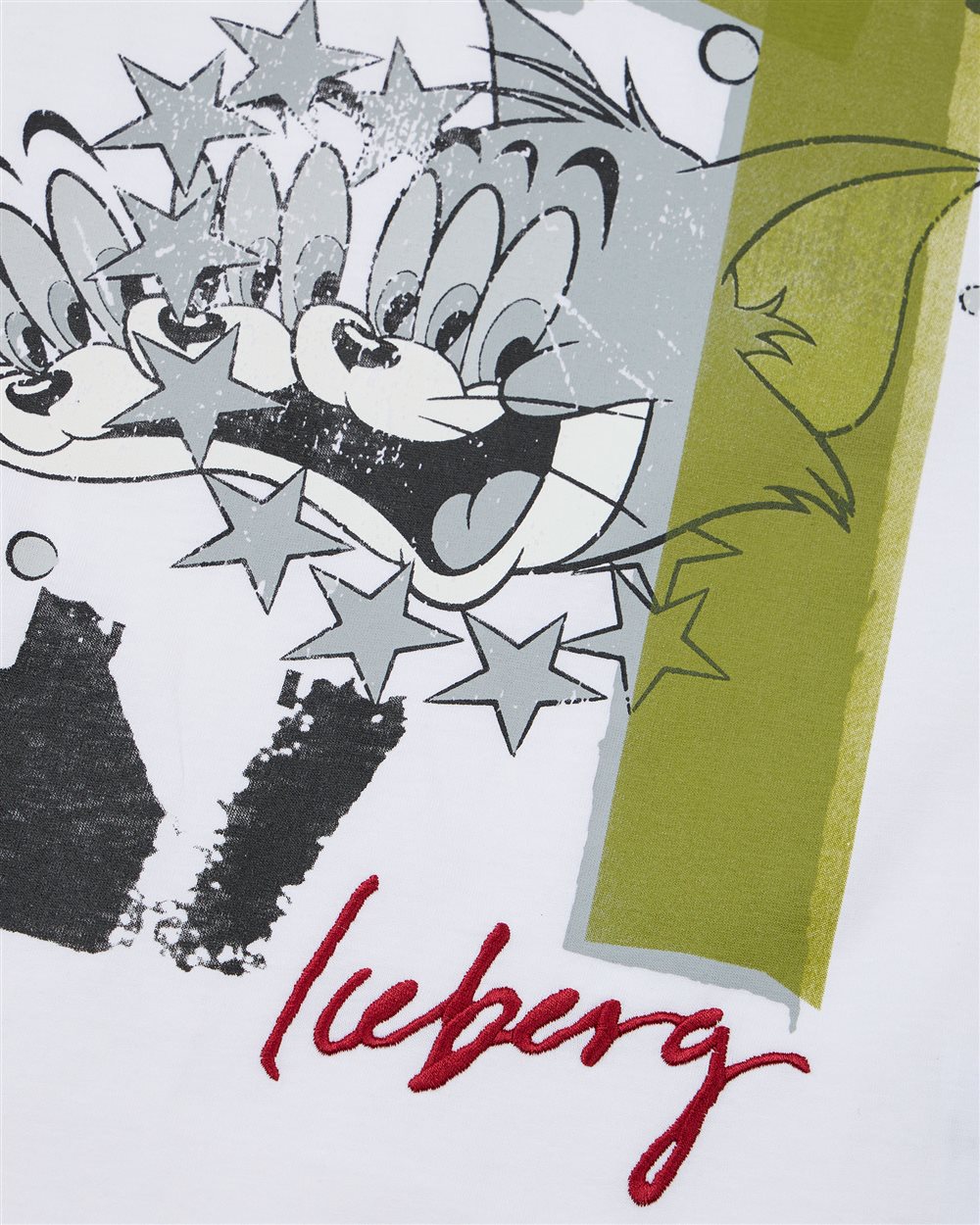 T-shirt bianca a maniche corte con disegno di Tom dei Looney Tunes e logo Iceberg sul davanti - Iceberg - Official Website