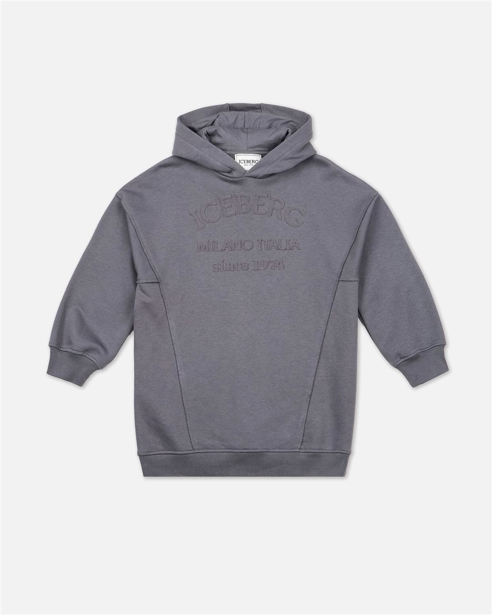 Abito maxi felpa grigio melange con cappuccio e logo Iceberg - Iceberg - Official Website