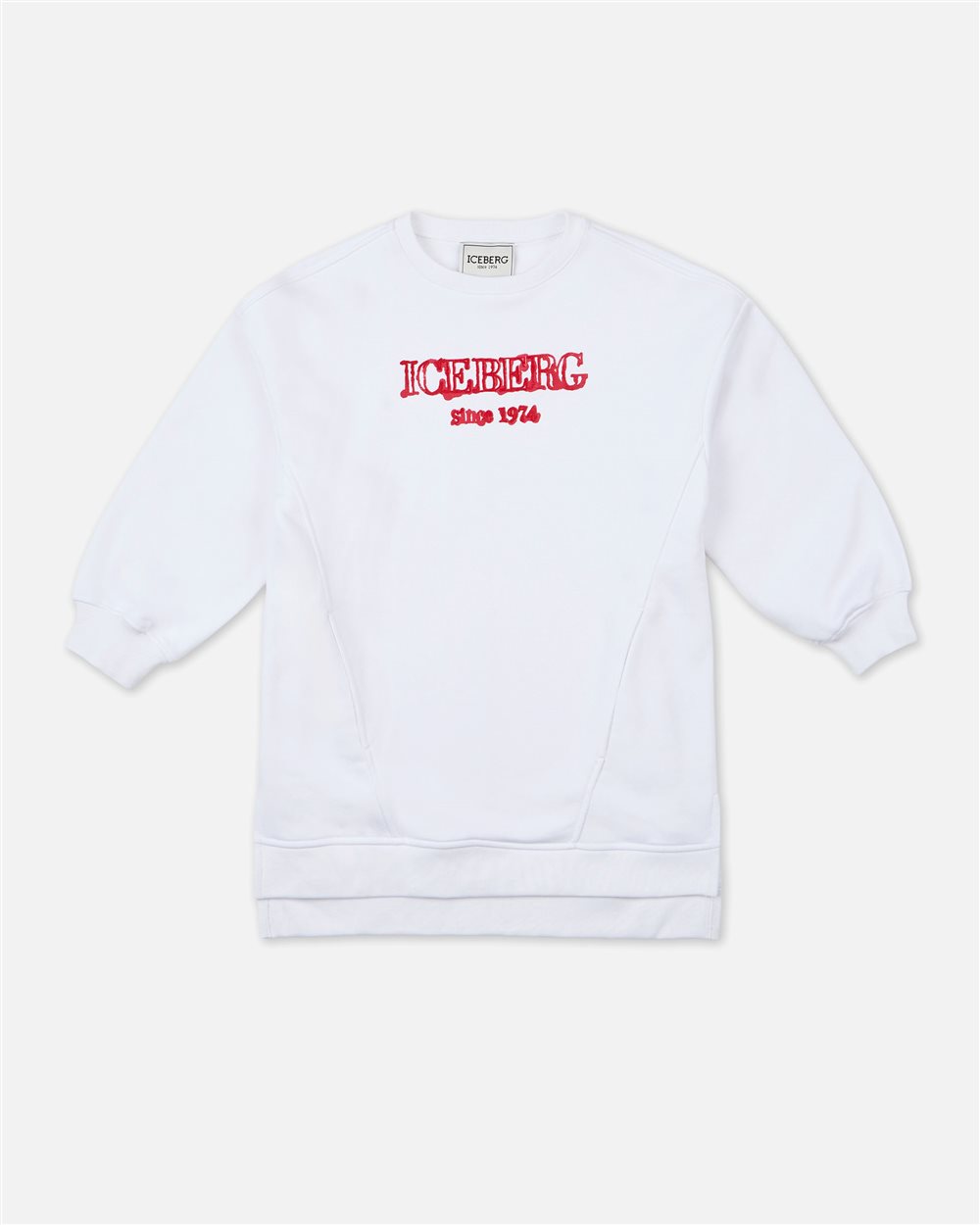 Abito maxi felpa bianco ottico con logo Iceberg rosso - Iceberg - Official Website