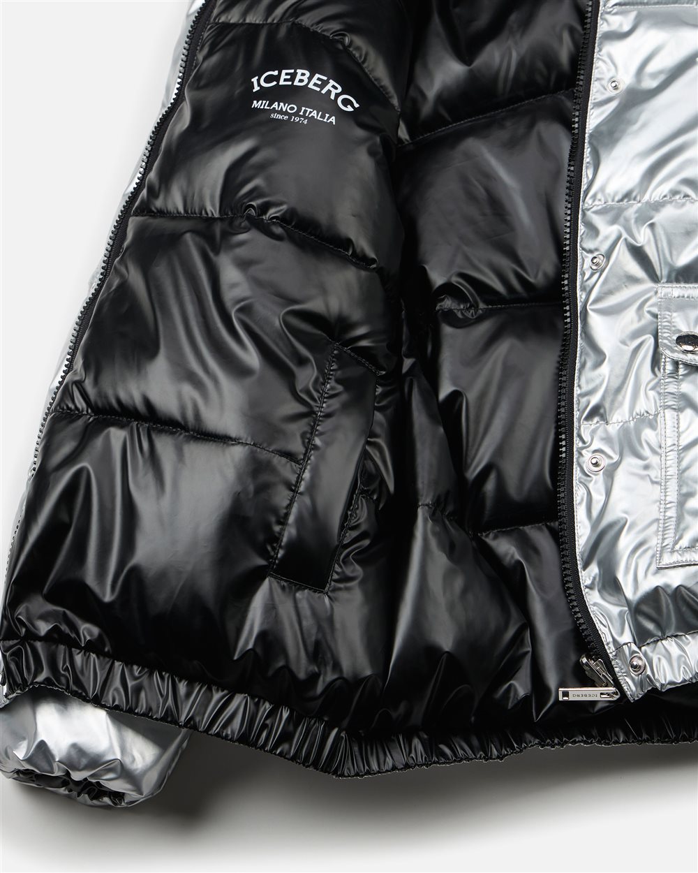 Black down jacket with hood and pockets - Iceberg - Official Website