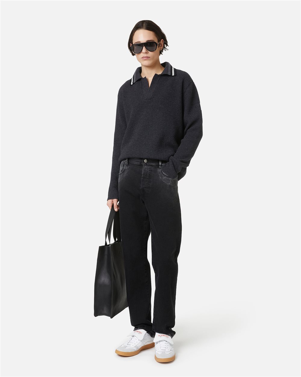 Regular fit 5-pocket jeans: lived-in black, urban spirit - Iceberg - Official Website