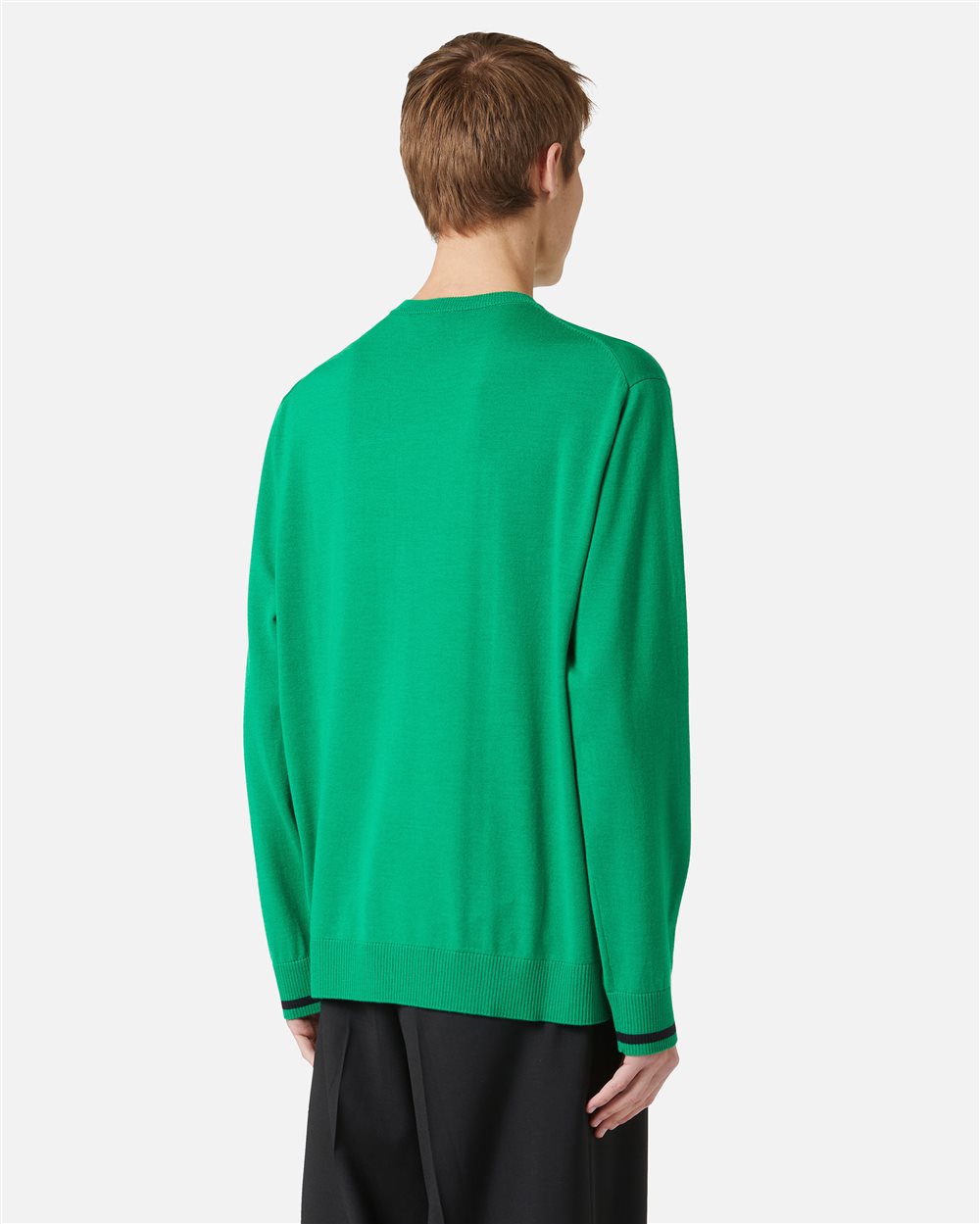 Emerald green crewneck sweater in extra-fine merino with Iceberg Milano Italia logo - Iceberg - Official Website