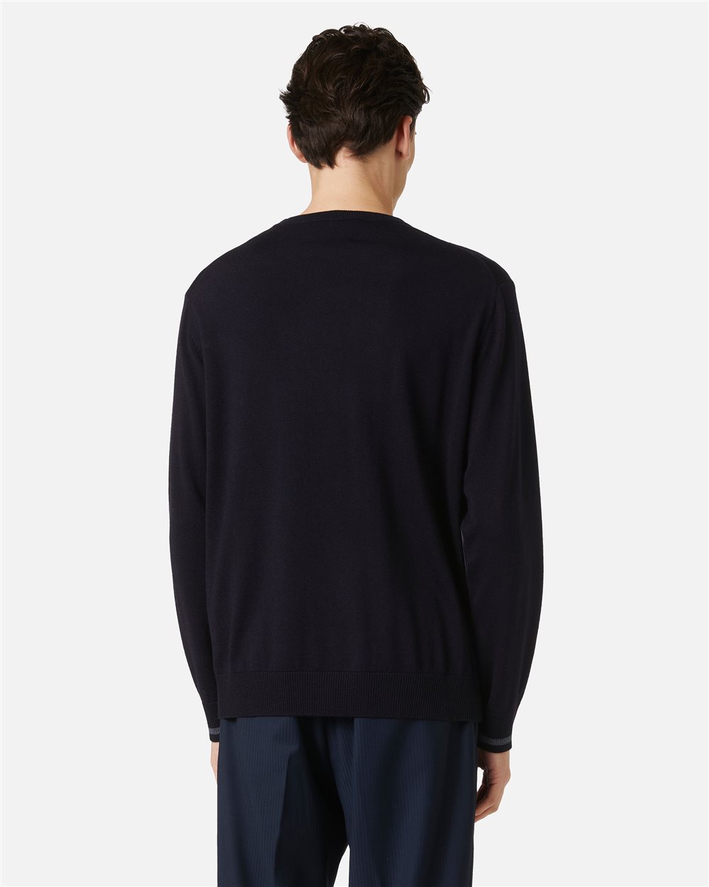 Classic blue crewneck sweater in extra-fine merino with Iceberg Milano Italia logo - Iceberg - Official Website