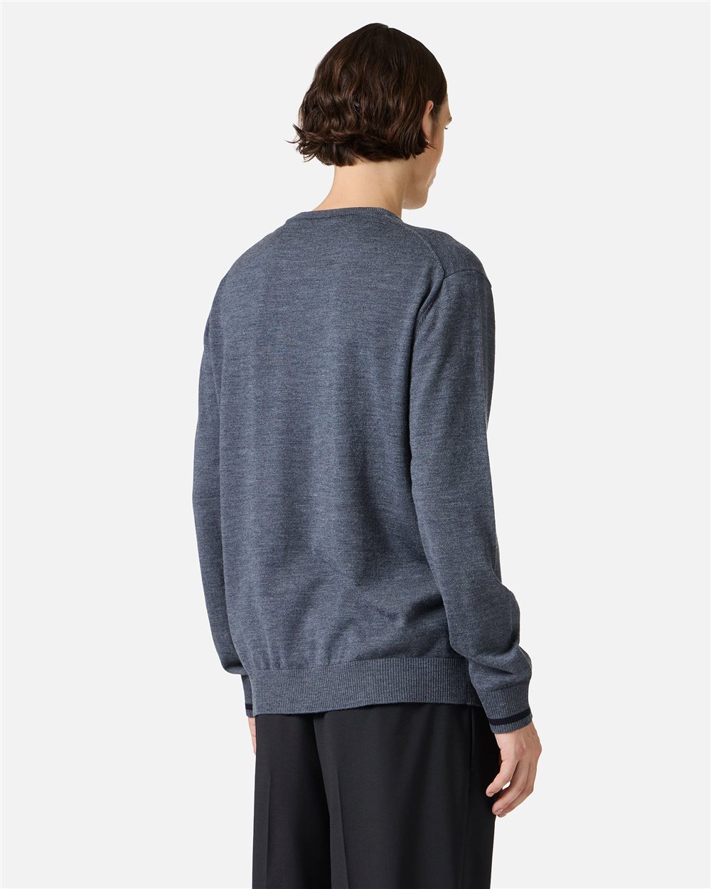 Dark grey melange crewneck sweater in extrafine merino with Iceberg Milano Italia logo - Iceberg - Official Website