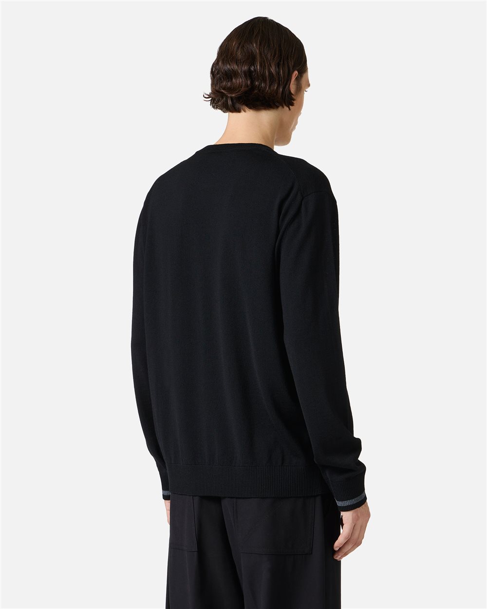 Black crewneck sweater in extra-fine merino with Iceberg Milano Italia logo - Iceberg - Official Website