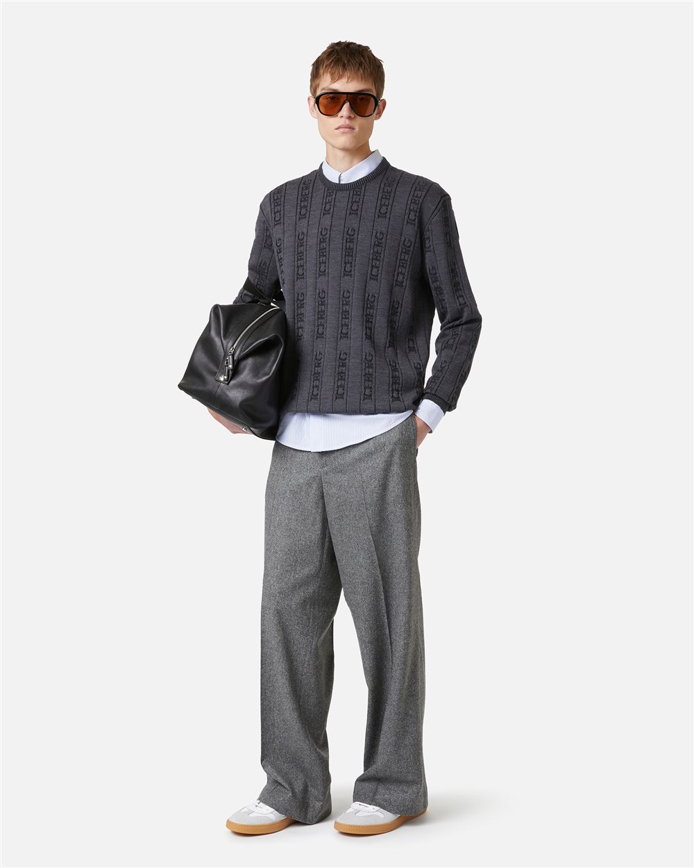 Crewneck Sweater in Anthracite Melange in Extrafine Merino Wool - Iceberg - Official Website