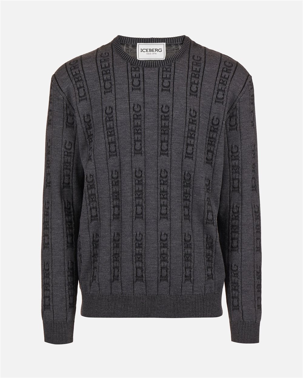 Crewneck Sweater in Anthracite Melange in Extrafine Merino Wool - Iceberg - Official Website