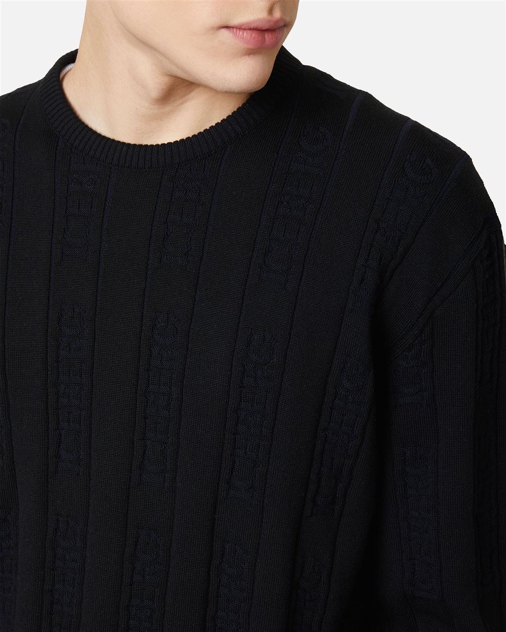 Black Crewneck Sweater in Extrafine Merino Wool - Iceberg - Official Website