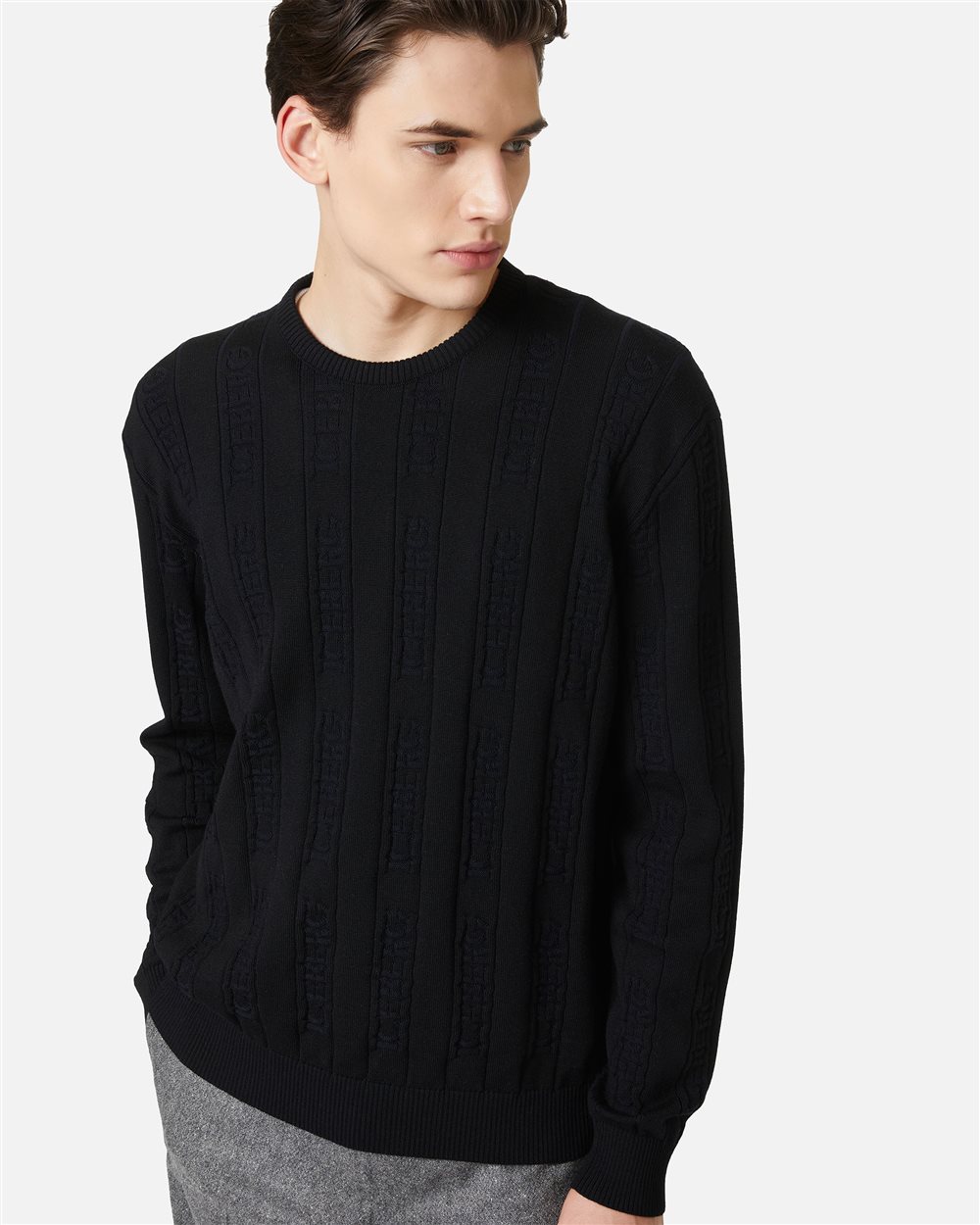 Black Crewneck Sweater in Extrafine Merino Wool - Iceberg - Official Website