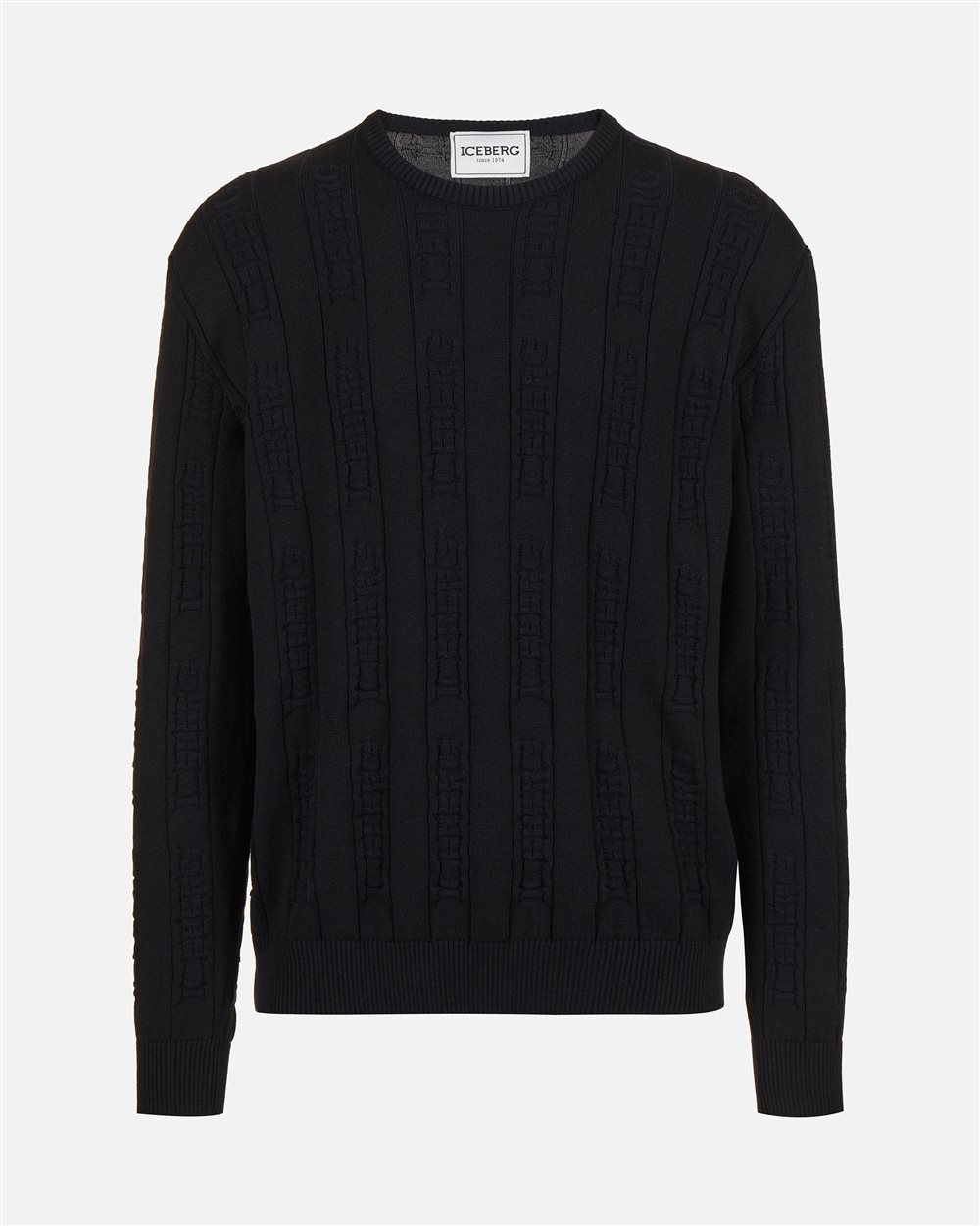 Black Crewneck Sweater in Extrafine Merino Wool - Iceberg - Official Website