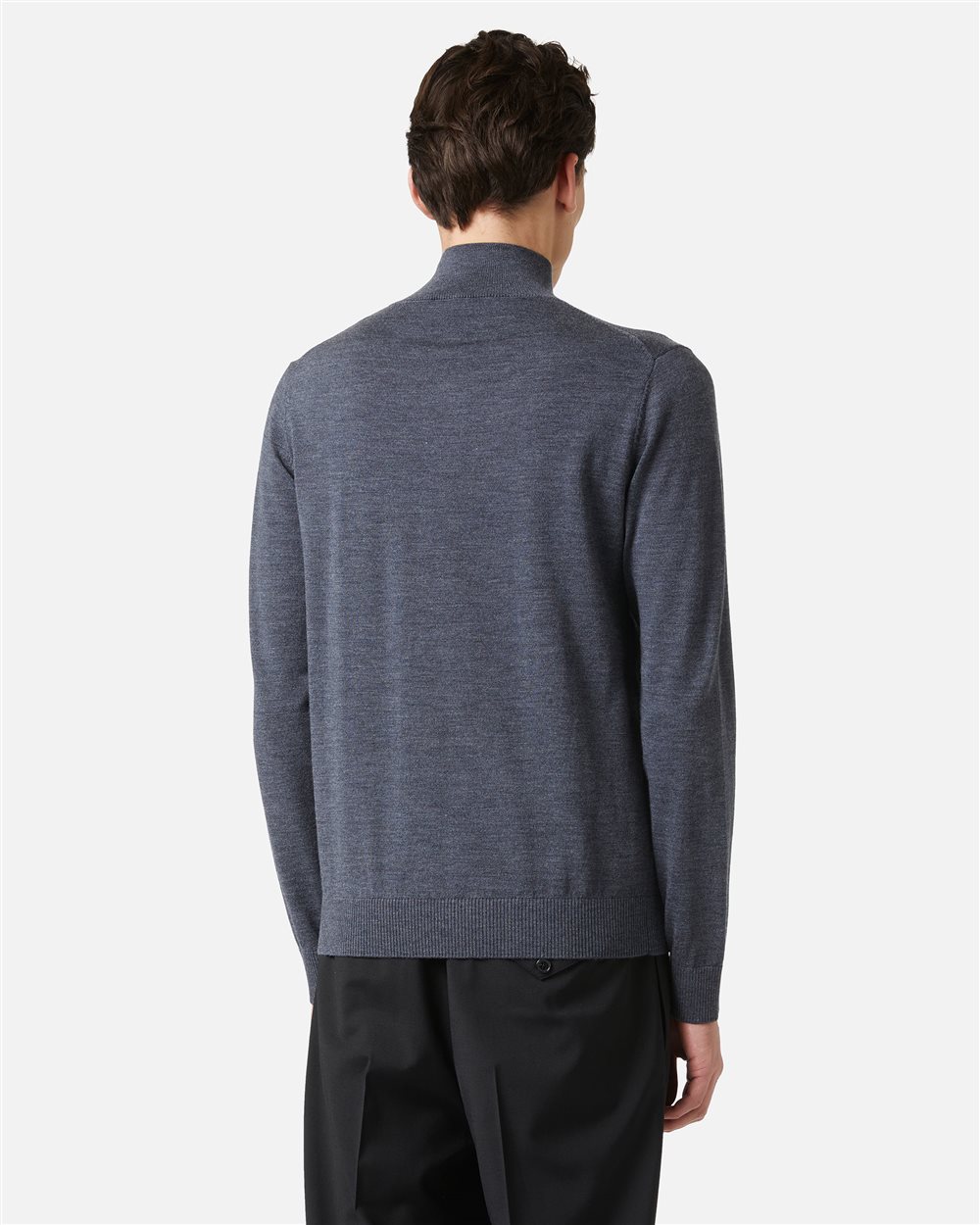 Slim fit turtleneck sweater in dark grey merino with contrasting Iceberg logo - Iceberg - Official Website