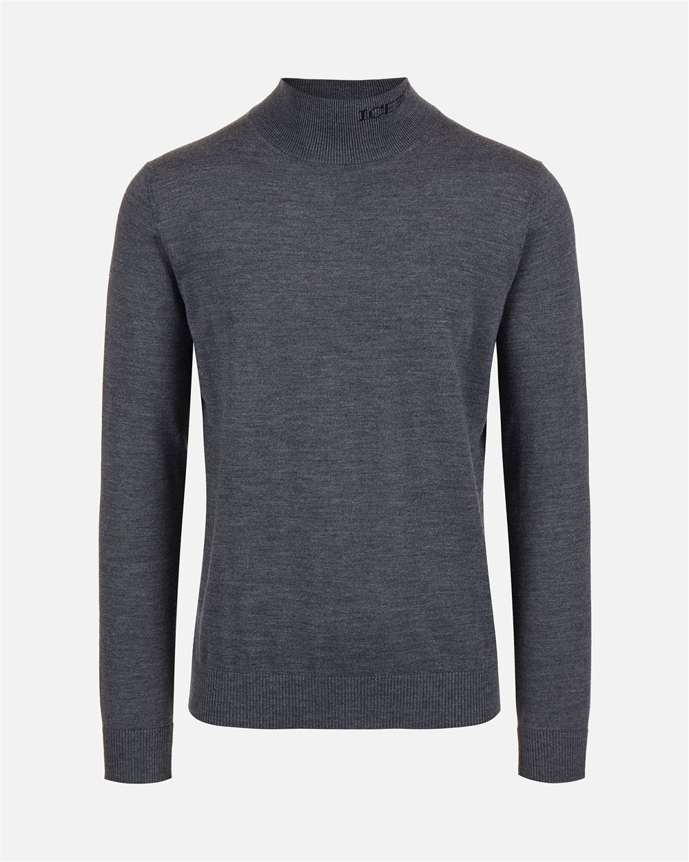 Slim fit turtleneck sweater in dark grey merino with contrasting Iceberg logo - Iceberg - Official Website