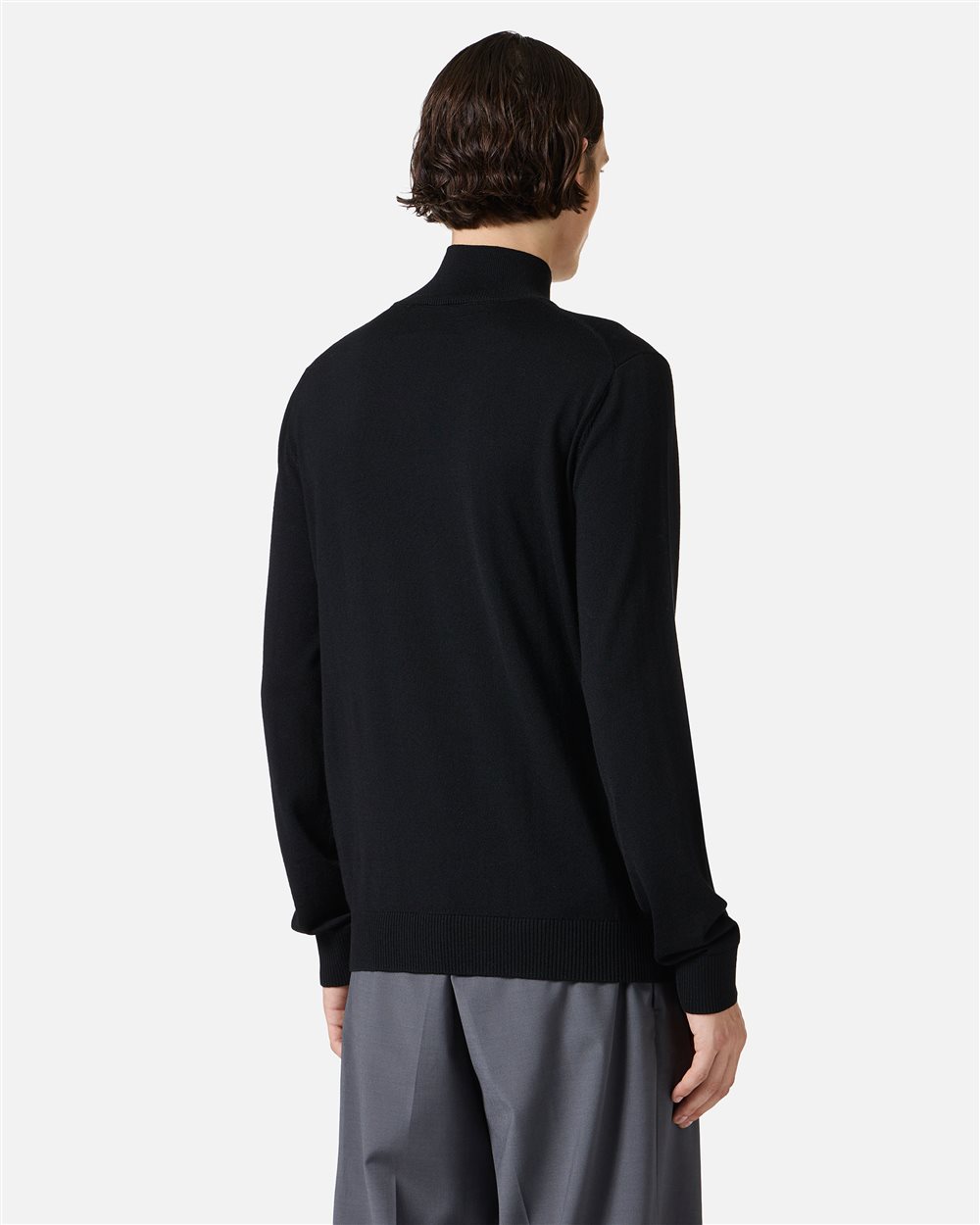 Black slim fit turtleneck sweater in merino with contrasting Iceberg logo - Iceberg - Official Website