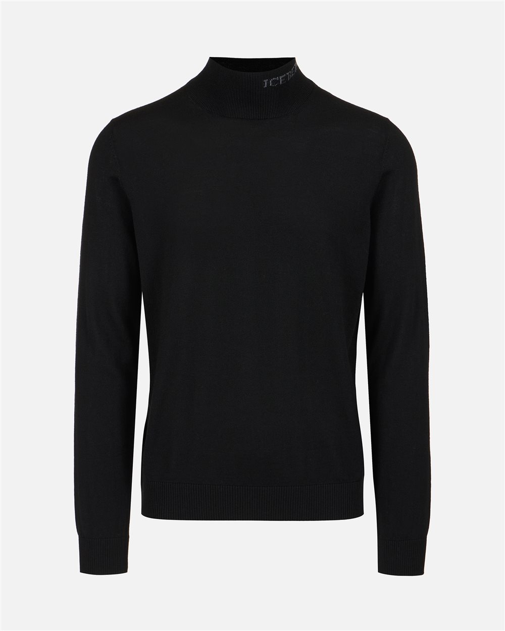Black slim fit turtleneck sweater in merino with contrasting Iceberg logo - Iceberg - Official Website