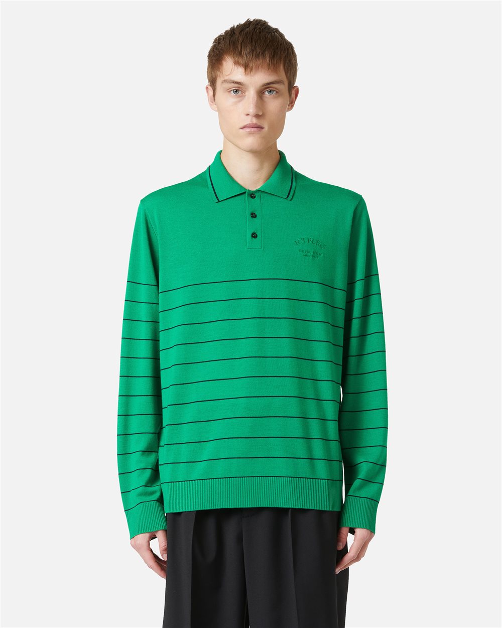 Multicolored polo in extra-fine merino with personalized embroidery - Iceberg - Official Website