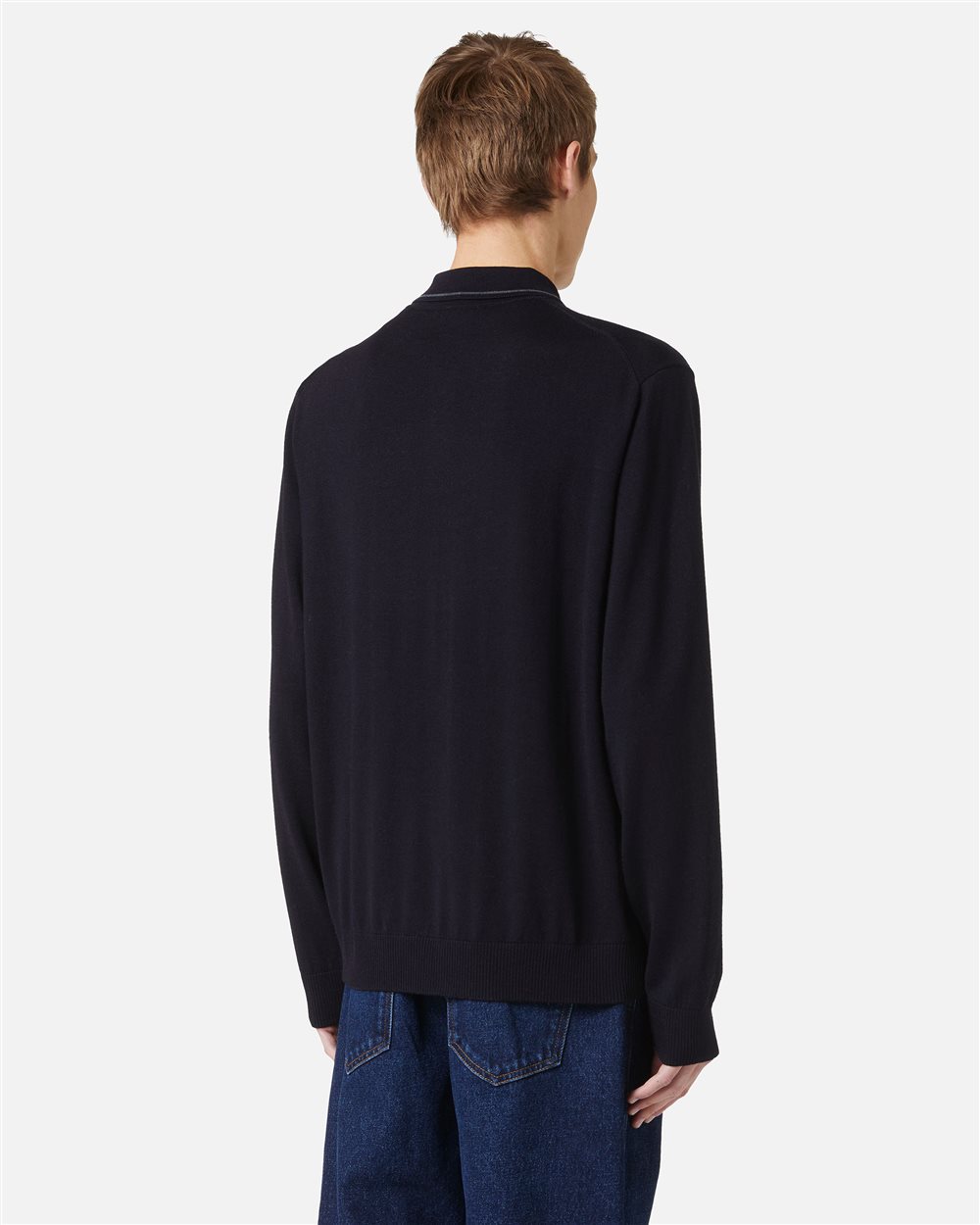 Classic blue polo in extra-fine merino with custom embroidery - Iceberg - Official Website