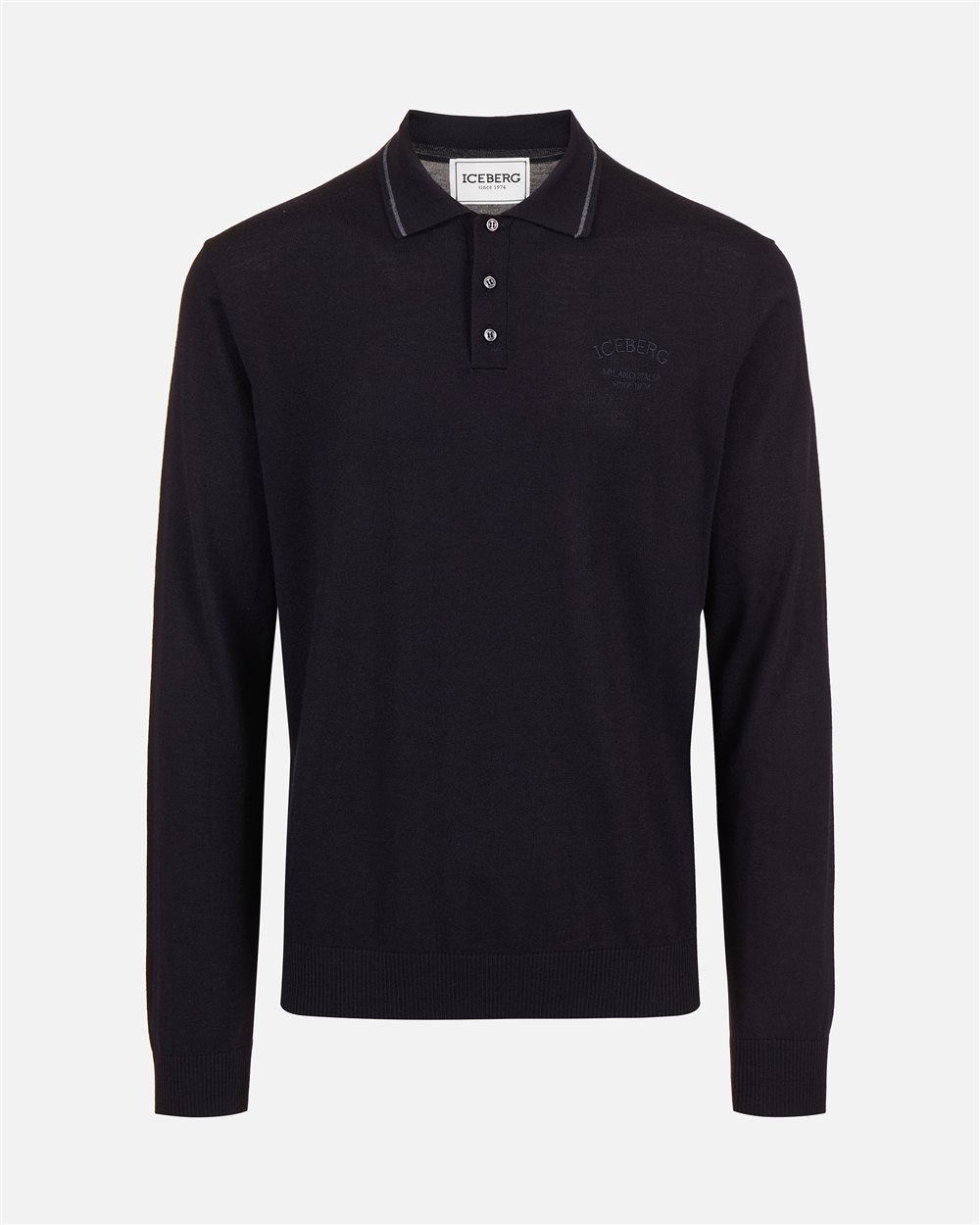 Classic blue polo in extra-fine merino with custom embroidery - Iceberg - Official Website