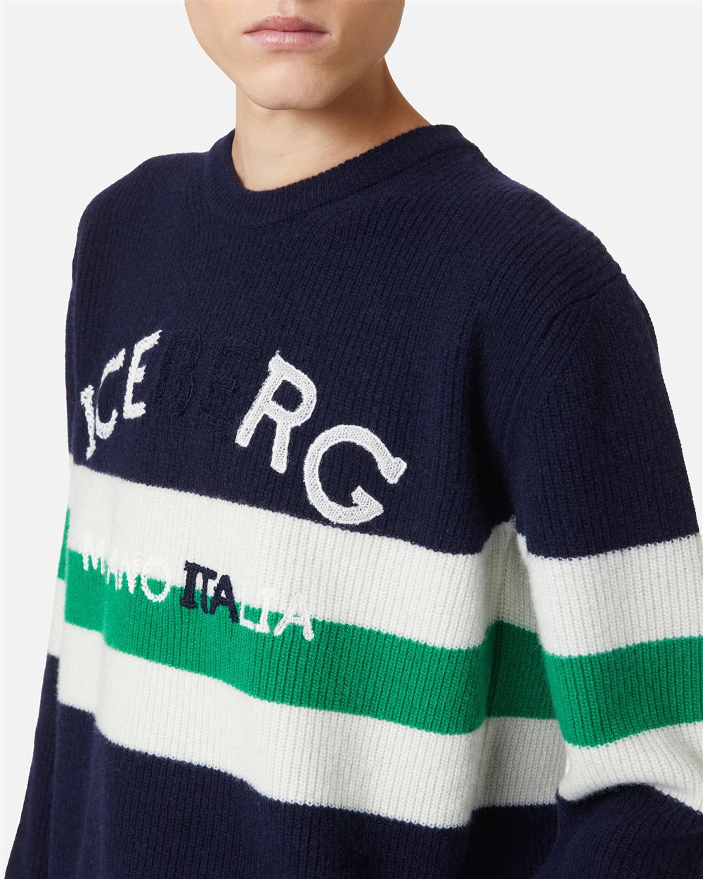 Multicolor Crewneck Sweater in Lambswool Corn Stitch - Iceberg - Official Website