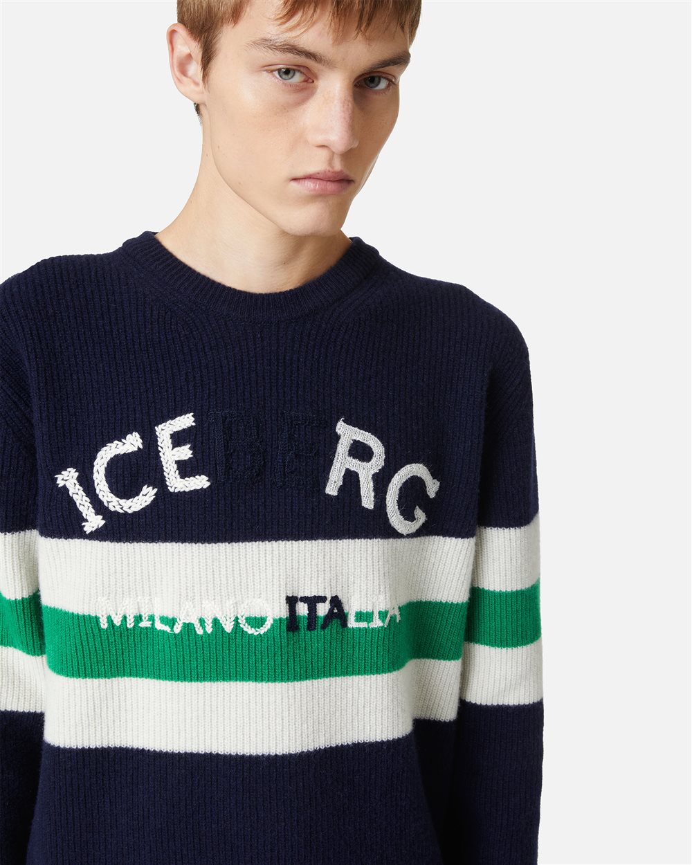 Multicolor Crewneck Sweater in Lambswool Corn Stitch - Iceberg - Official Website
