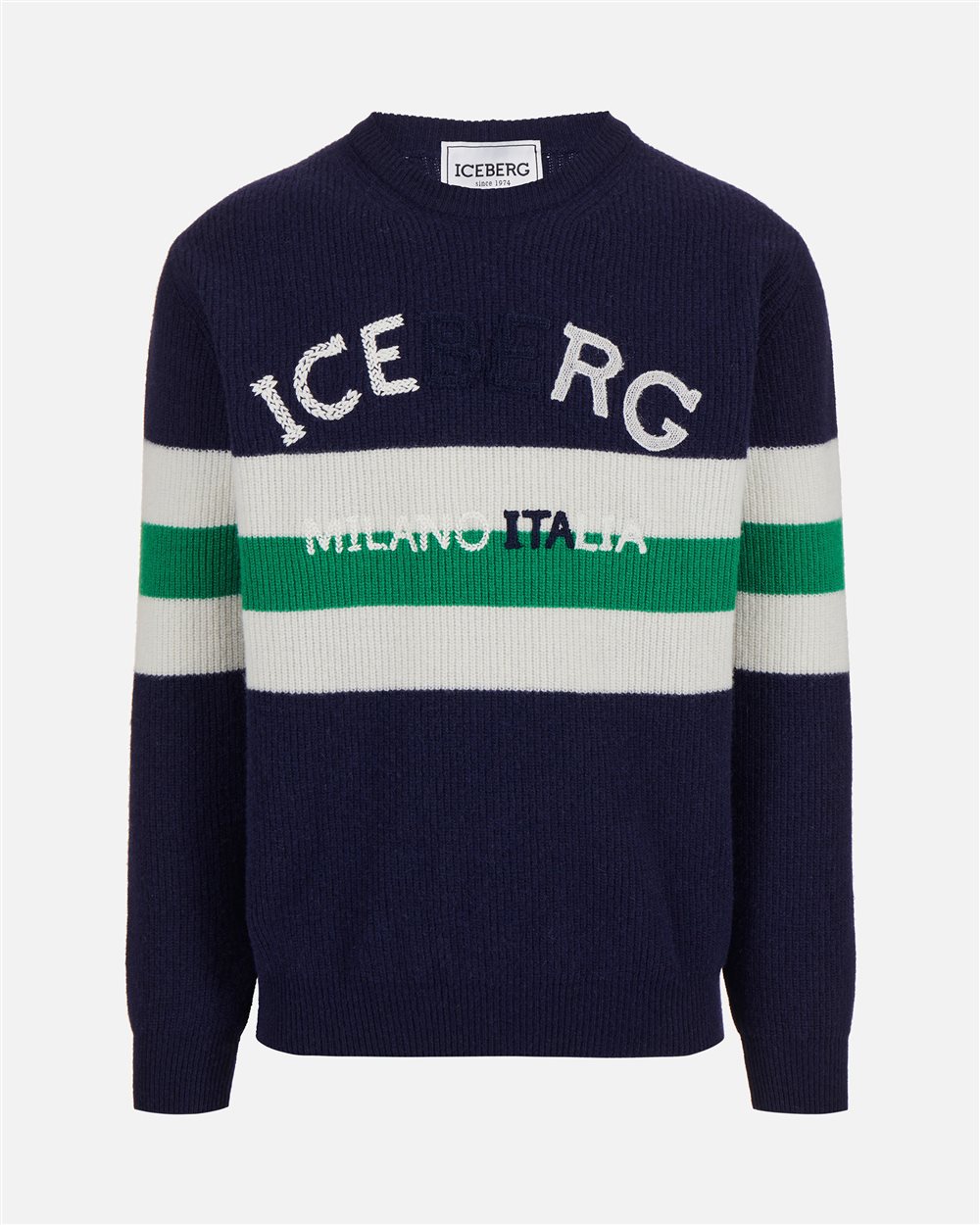Multicolor Crewneck Sweater in Lambswool Corn Stitch - Iceberg - Official Website