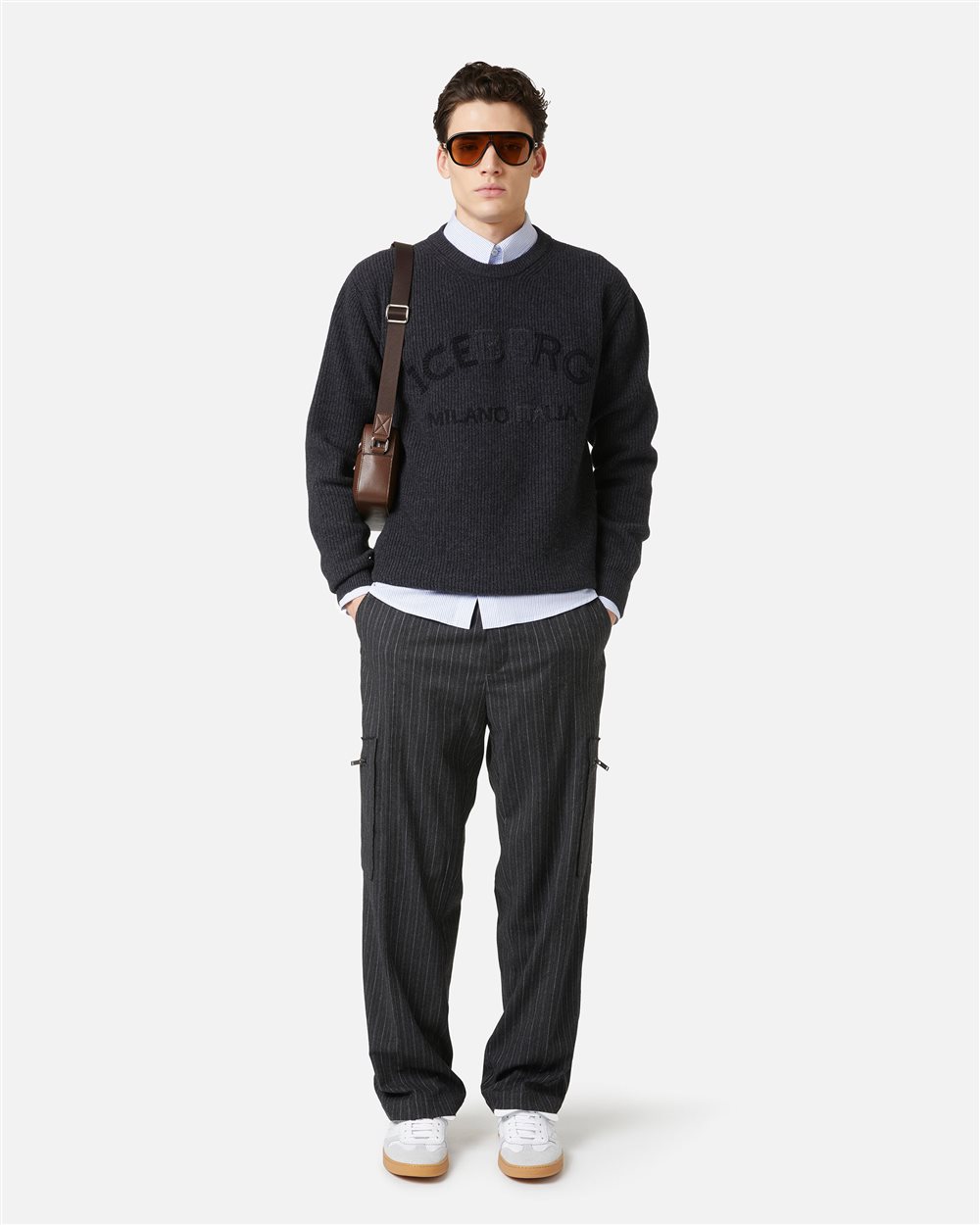 Crewneck Sweater in Lambswool Punto Pannocchia in Melange Grey - Iceberg - Official Website