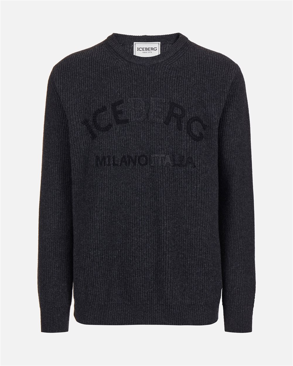 Crewneck Sweater in Lambswool Punto Pannocchia in Melange Grey - Iceberg - Official Website