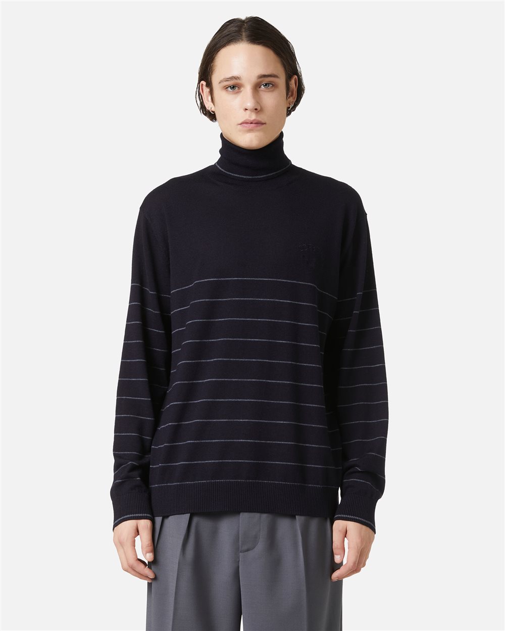Multicolor turtleneck sweater in extra-fine merino with thread embroidery logo - Iceberg - Official Website