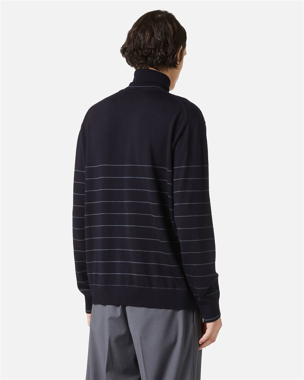 Multicolor turtleneck sweater in extra-fine merino with thread embroidery logo - Iceberg - Official Website