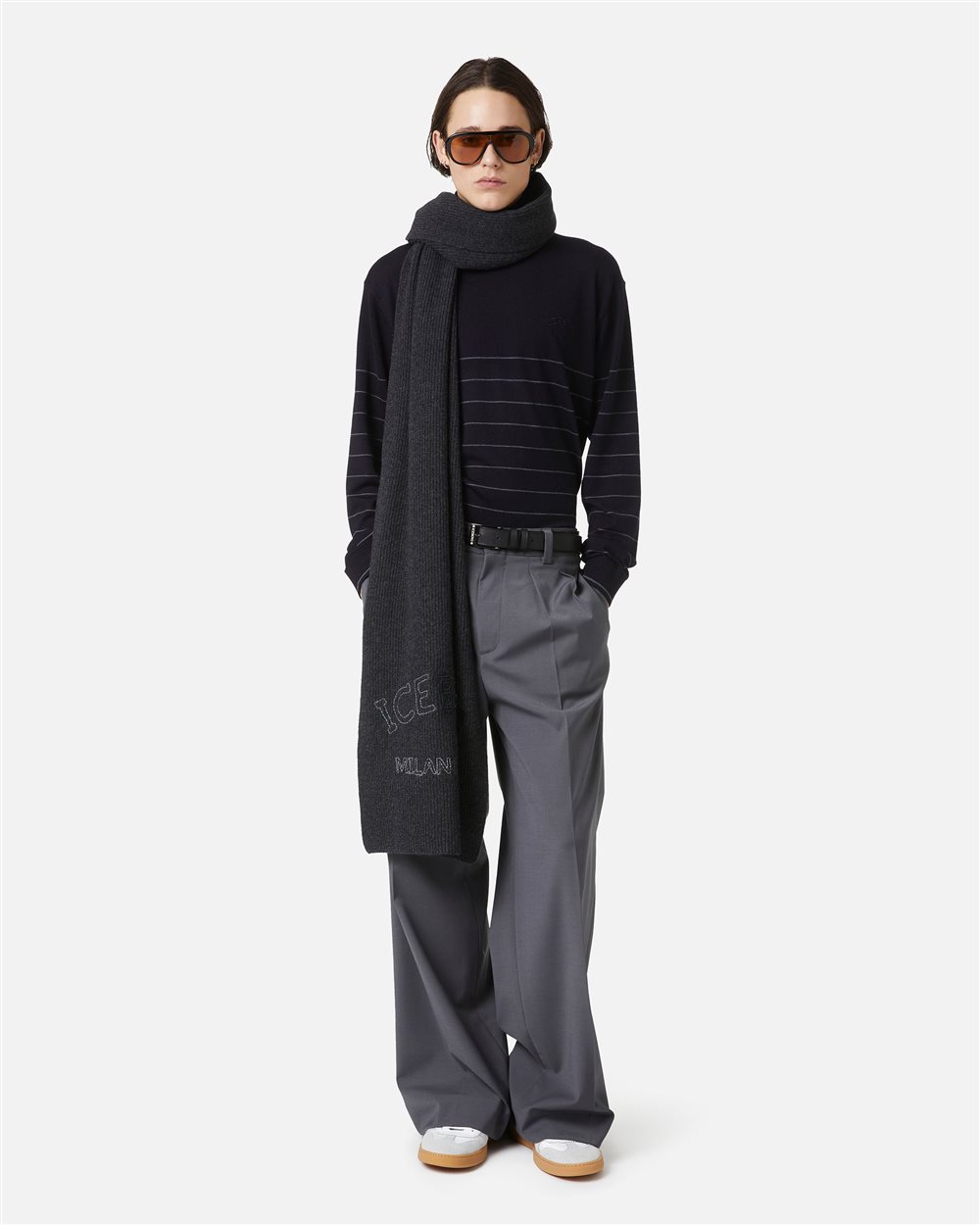 Multicolor turtleneck sweater in extra-fine merino with thread embroidery logo - Iceberg - Official Website