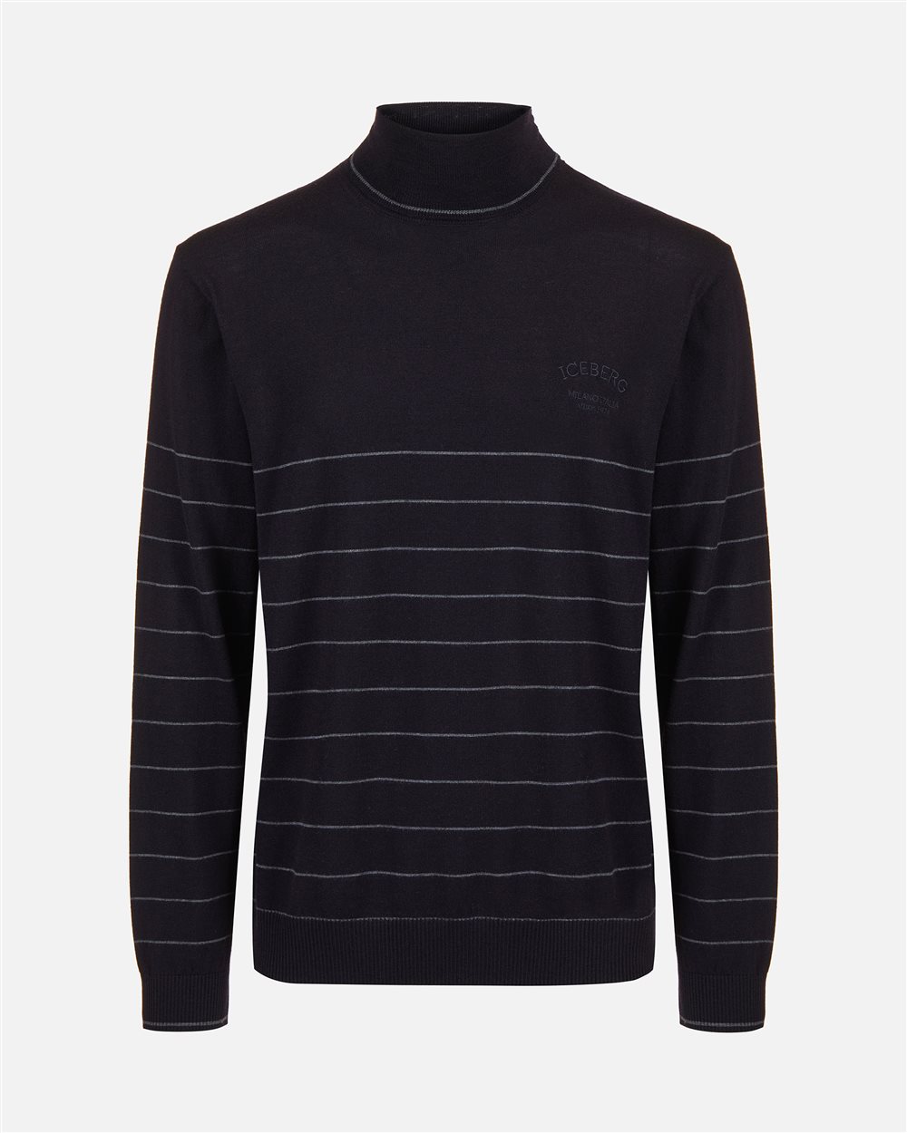 Multicolor turtleneck sweater in extra-fine merino with thread embroidery logo - Iceberg - Official Website