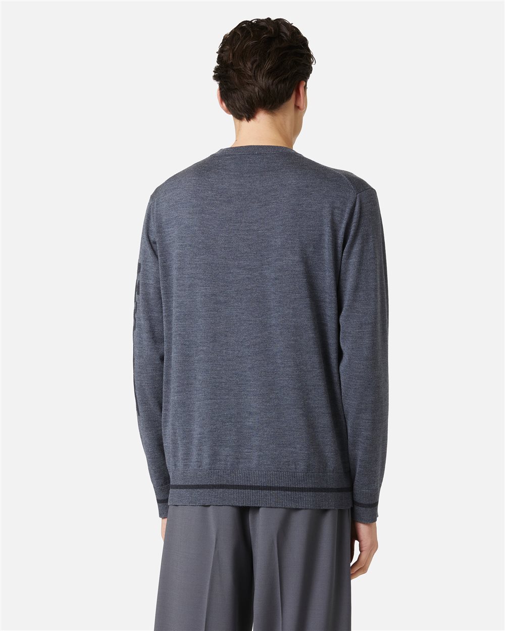 Crewneck sweater new regular fit in dark grey melange extrafine merino - Iceberg - Official Website