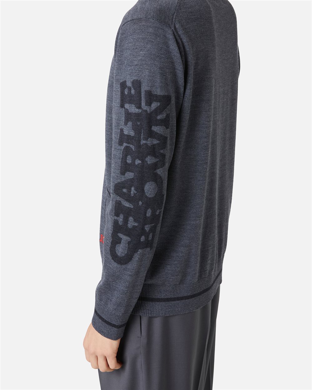Crewneck sweater new regular fit in dark grey melange extrafine merino - Iceberg - Official Website