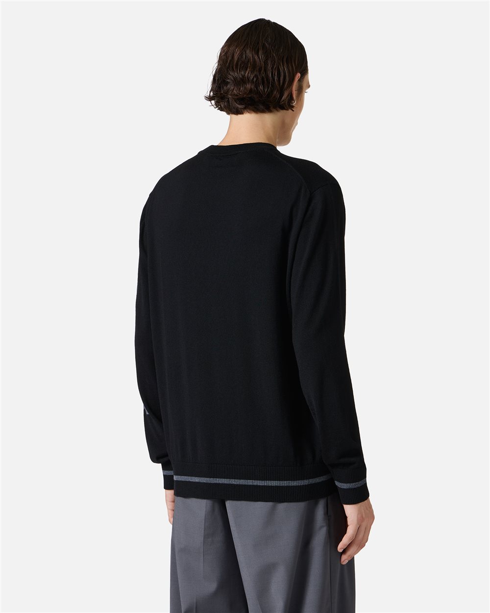 Crewneck sweater new regular fit in black extrafine merino - Iceberg - Official Website